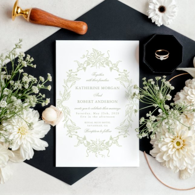 Classical Floral Crest Elegant Wedding Invitation (Creator Uploaded)