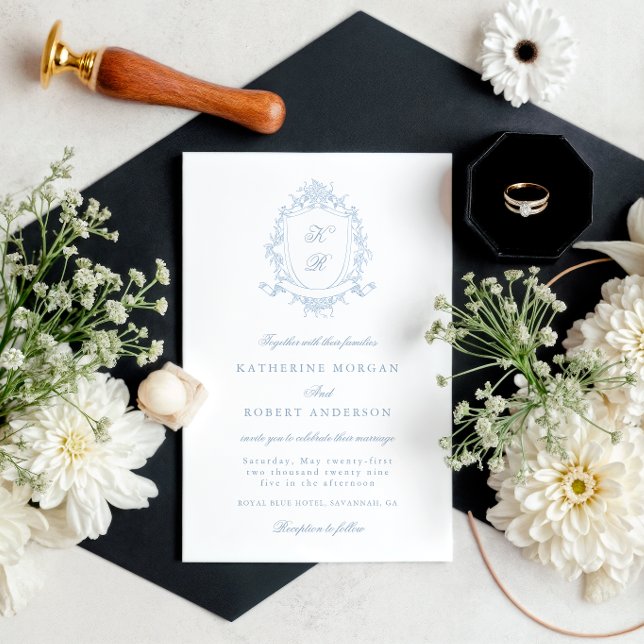Classical Floral Crest Elegant Wedding Invitation (Creator Uploaded)