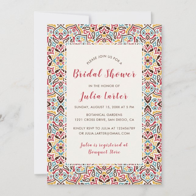 Classical Geometric Mandala Pattern Bridal Shower Invitation (Front)