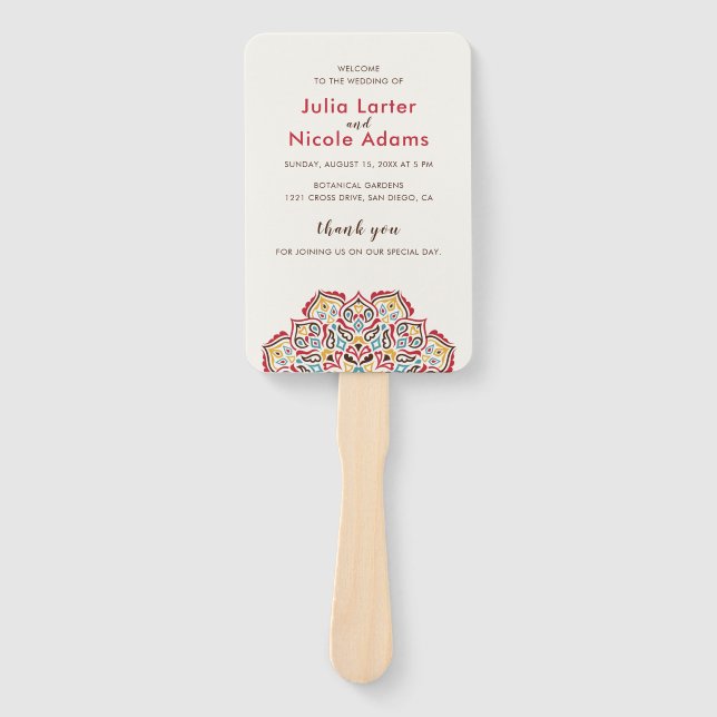 Classical Geometric Mandala Pattern Wedding Hand Fan (Front)
