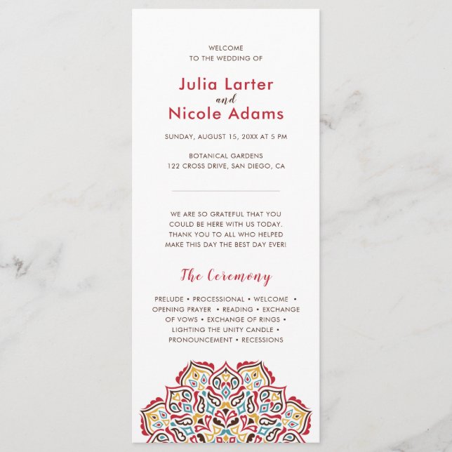 Classical Geometric Mandala Pattern Wedding Program (Front)