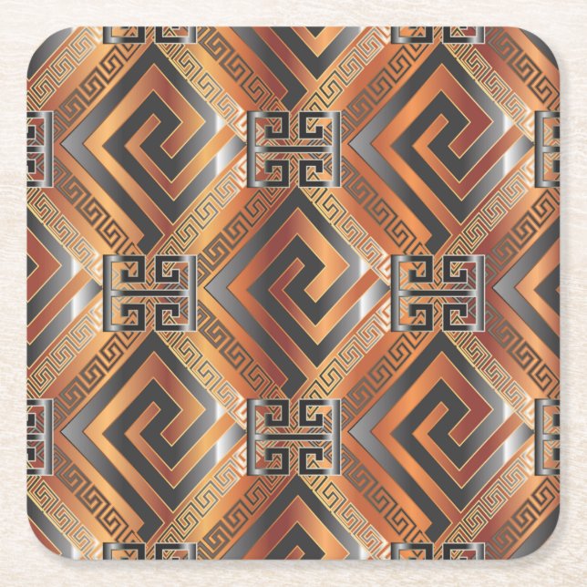 Classical Golden Oriental Design Pattern Square Paper Coaster (Front)