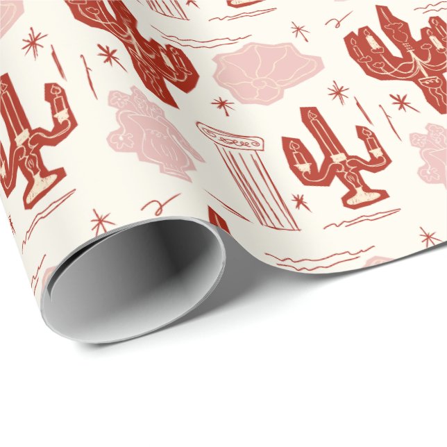 Classical Greek Column & Pink Chandelier Pattern Wrapping Paper (Roll Corner)
