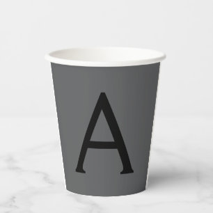 Classical Grey Simple Monogram Add Name Initial Paper Cups