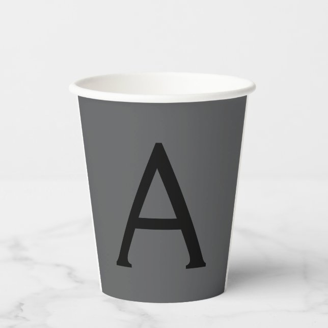 Classical Grey Simple Monogram Add Name Initial Paper Cups (Front)
