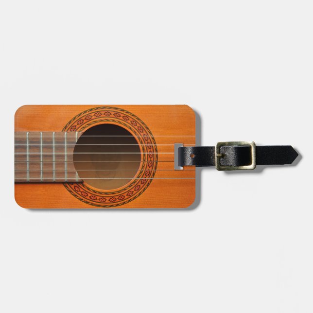 Classical guitar orange tan luggage tag (Front Horizontal)