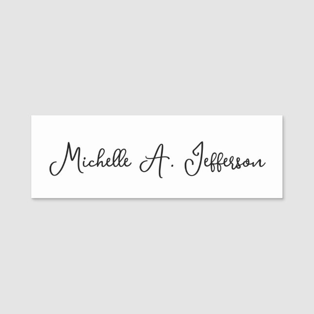 Classical Handwriting Creative Trendy White Name Tag (Front)