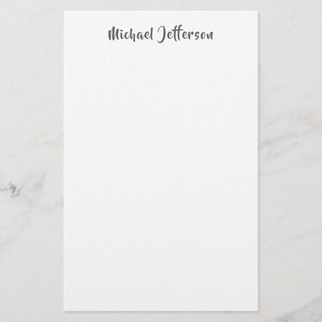 Classical Handwriting Elegant Name Black White Stationery (Front)