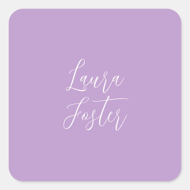 Classical Handwriting Elegant Name Lilac Colour Square Sticker (Front)
