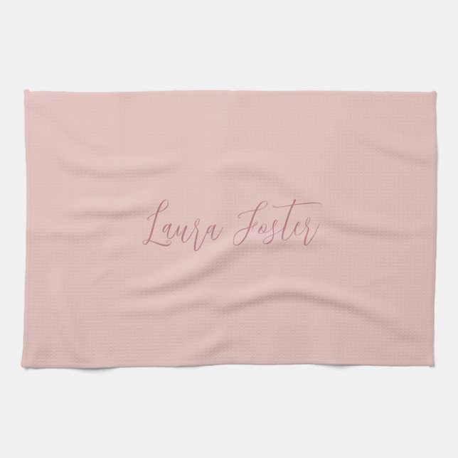 Classical Handwriting Elegant Name Rose Gold Tea Towel (Horizontal)