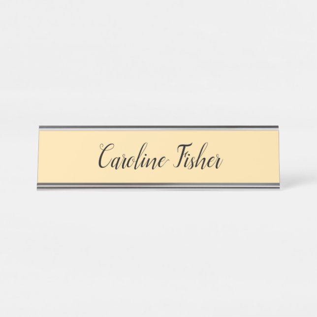 Classical Handwriting Plain Simple Beige Desk Name Plate (Front)