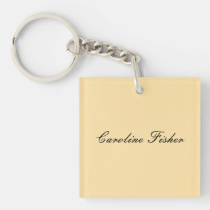 Classical Handwriting Plain Simple Beige Key Ring
