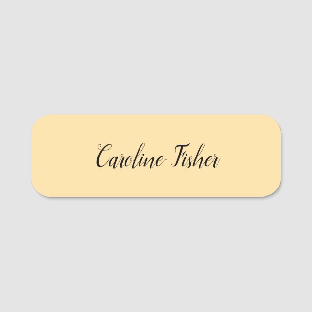 Classical Handwriting Plain Simple Beige Name Tag (Front)