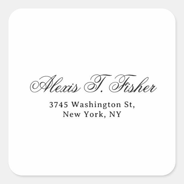 Classical Handwriting Plain Simple White Square Sticker (Front)