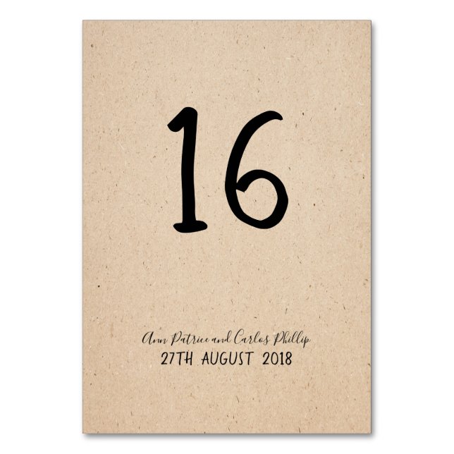 Classical handwritten Table number card (Front)