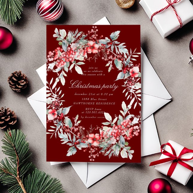 Classical Holiday Berries Christmas Party Invitation (Creator Uploaded)
