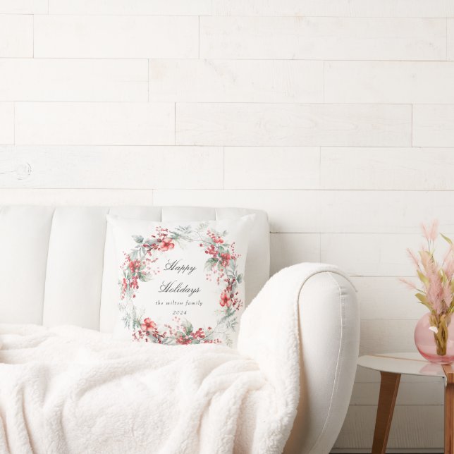 Classical Holiday Berries Monogram Cushion (Couch)