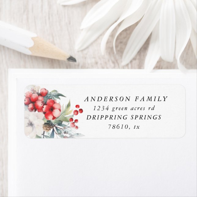 Classical Holiday Berries Return Address Label (Insitu)