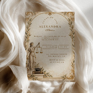 Classical Lady Justice Gold Law School Graduation Invitation