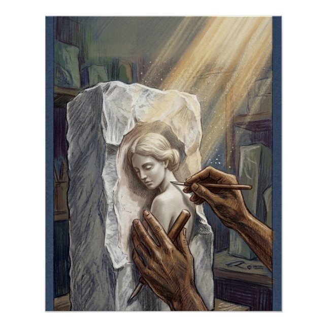  Classical Marble Carving Illustration Poster (Front)