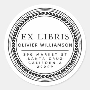 Classical Masculine Frame Ex Libris Bookplate Classic Round Sticker