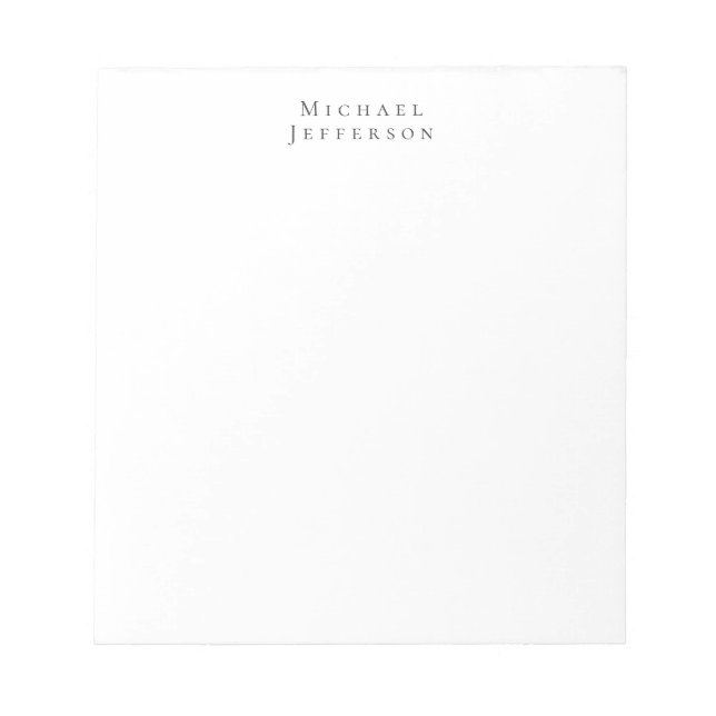 Classical Minimalist Elegant Name Black White Notepad (Front)
