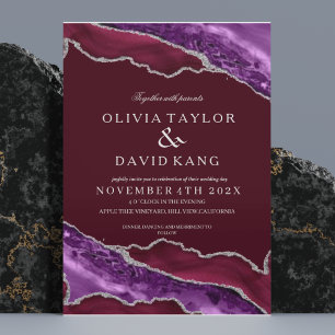 Classical Modern Burgundy & Purple Silver Wedding Invitation