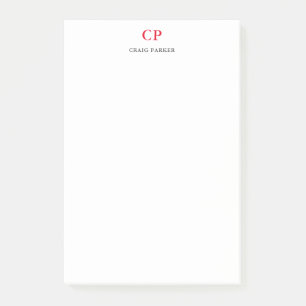 Classical Monogram Professional Plain Red White Post-it Notes