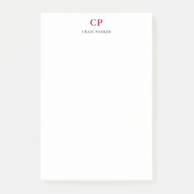 Classical Monogram Professional Plain Red White Post-it Notes (Front)