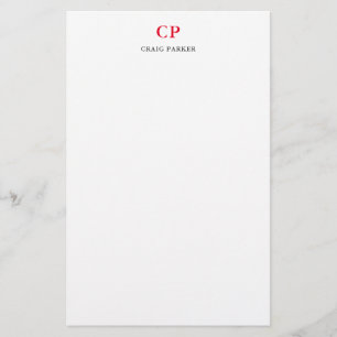 Classical Monogram Professional Plain Red White Stationery