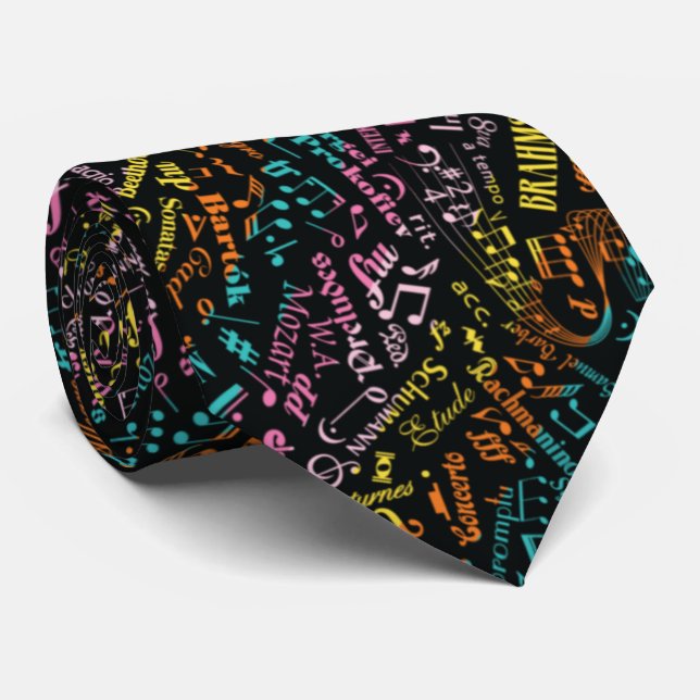 Classical Music Composers Notation Symbol Rainbow Tie (Rolled)