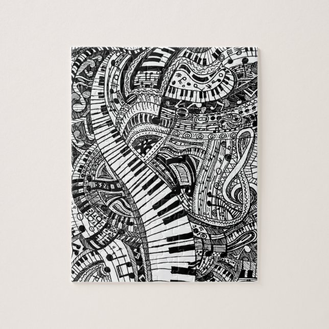 Classical music doodle with piano keyboard jigsaw puzzle (Vertical)