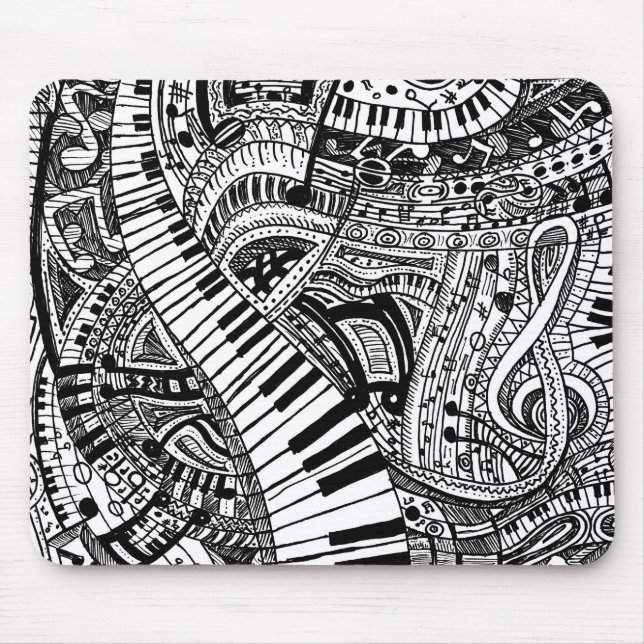 Classical music doodle with piano keyboard mouse pad (Front)