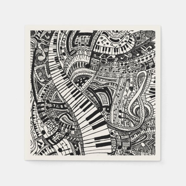 Classical music doodle with piano keyboard napkin (Front)