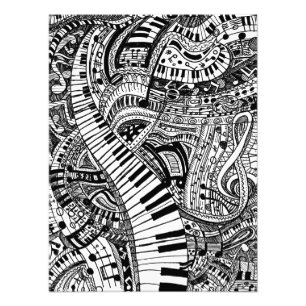 Classical music doodle with piano keyboard photo print