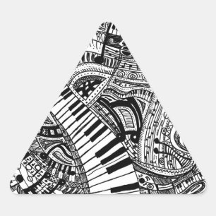 Classical music doodle with piano keyboard triangle sticker