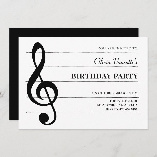 Classical music notes birthday invitation (Front/Back)