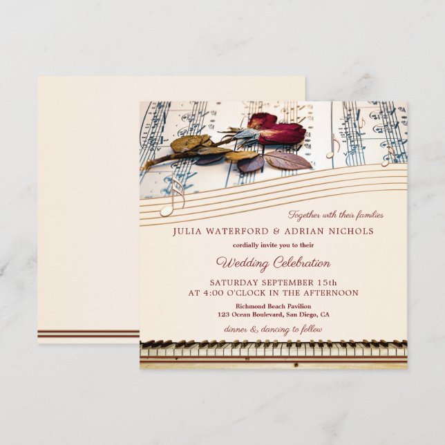 Classical Music Rose Wedding Invitation (Front/Back)