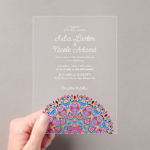 Classical Ornate Art Deco Style Mandala Wedding Acrylic Invitations
