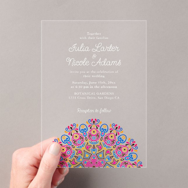 Classical Ornate Art Deco Style Mandala Wedding Acrylic Invitations (Insitu (Handheld))