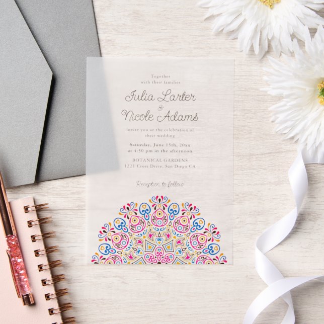 Classical Ornate Art Deco Style Mandala Wedding Vellum Invitations (Wedding)