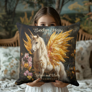Classical Painting White Pegasus With Golden Wings Cushion