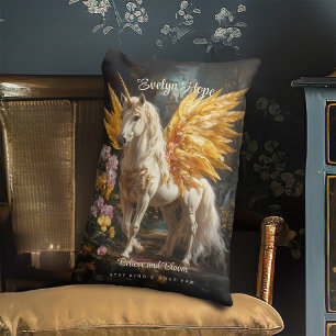 Classical Painting White Pegasus With Golden Wings Lumbar Cushion