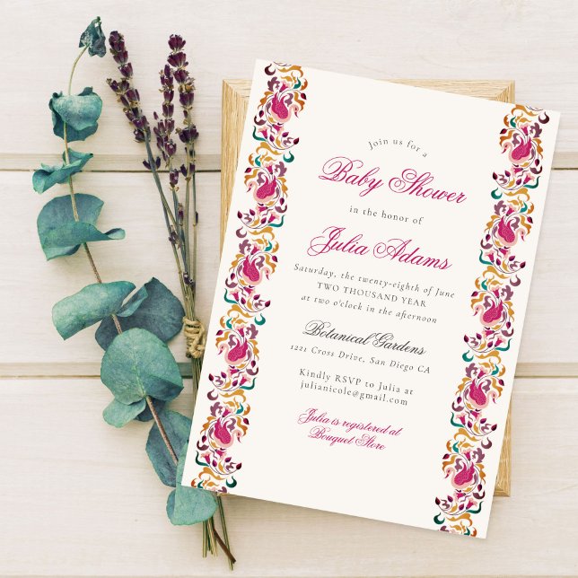 Classical Pearl Swan Floral Frame Baby Shower Invitation (Creator Uploaded)