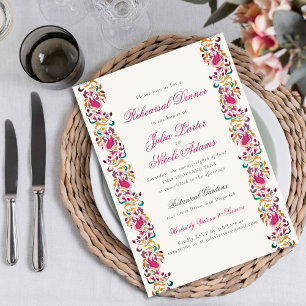 Classical Pearl Swan Floral Frame Rehearsal Dinner Invitation
