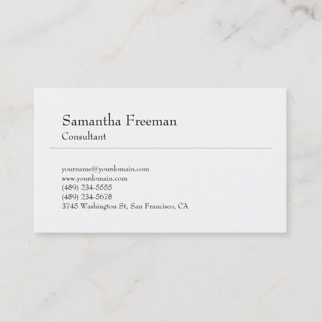 Classical Plain Black & White Minimalist Business Card (Front)