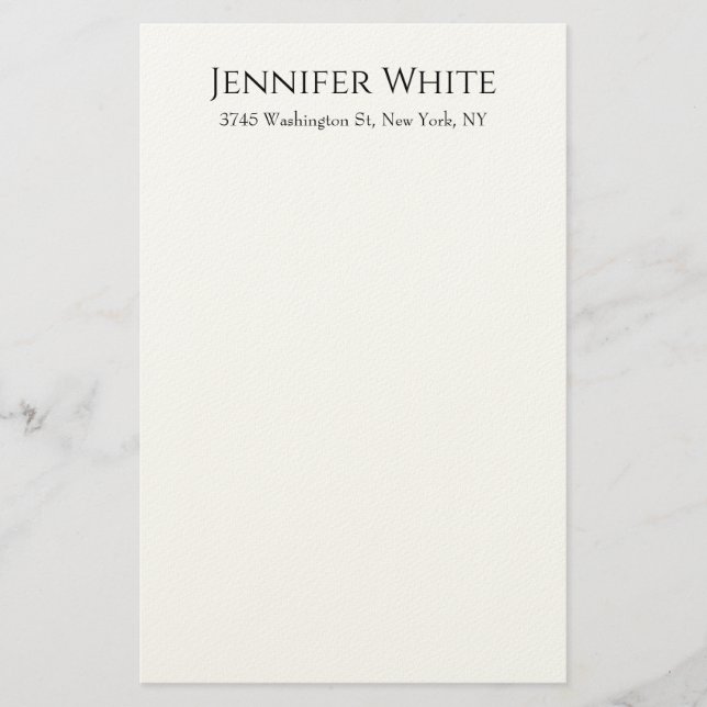 Classical Plain Elegant Black & White Minimalist Stationery (Front)