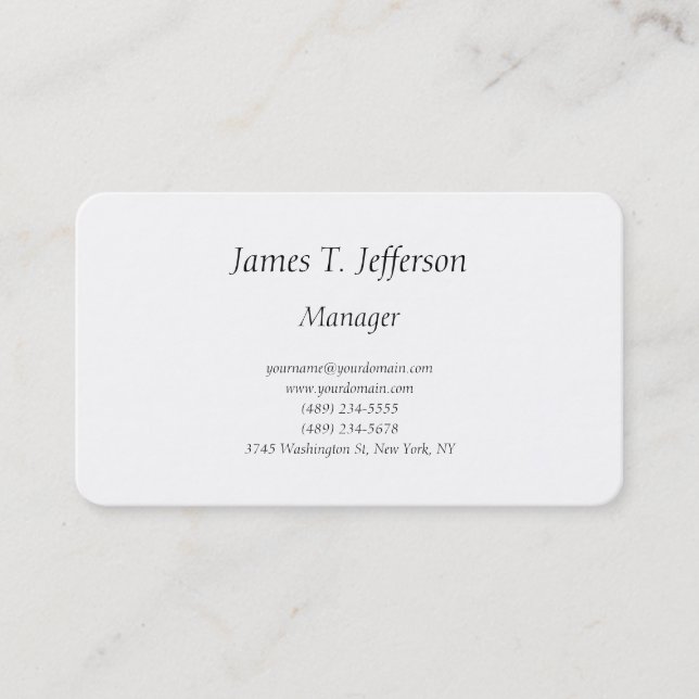 Classical plain minimalist white custom business c card (Front)