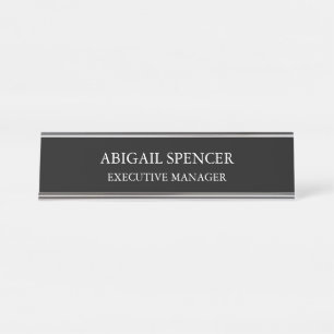 Classical Plain Simple Black White Professional Desk Name Plate