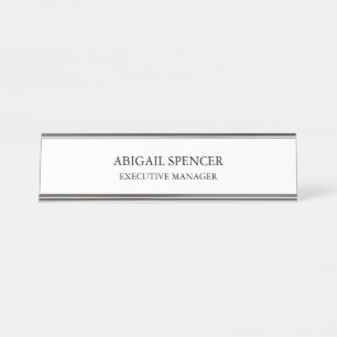 Classical Plain Simple Black White Professional Desk Name Plate